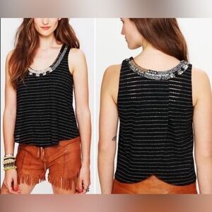 Free People Black and White Striped Tank Top